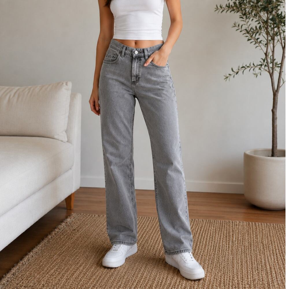 Riders Vintage Khakis Straight Leg Jeans Size 8 Long Gray 100% Cotton Casual
